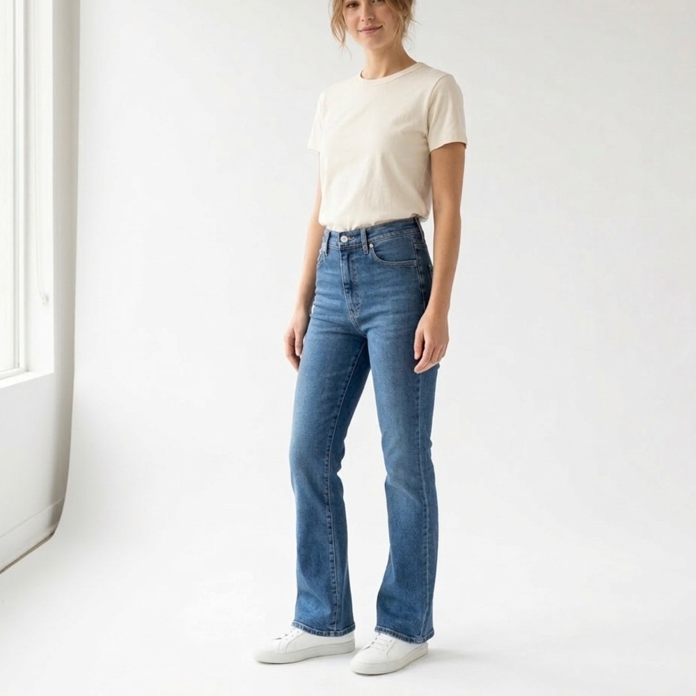 HAIKURE Italy Formentera High Rise Subtle Flare Jeans Size 27 Med Wash